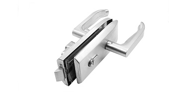 Замок для стеклянной двери с нажимной ручкой и притвором, евроцилиндр односторонний ключ/защелка, с ответной частью на стену, шлифованный t155-2 SSS  купить в Краснодаре