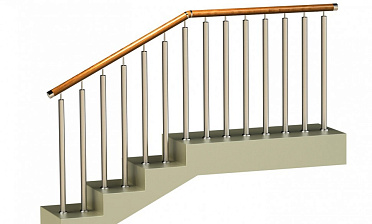 Ограждения с двумя стойками в каждую ступень с деревянным поручнем и без ригелей купить в Краснодаре