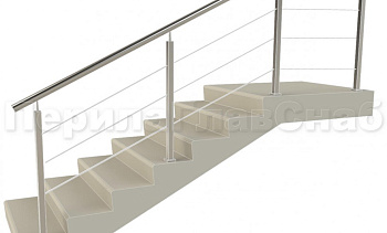 Ограждения из нержавейки. Заполнение из 3х тросиков. Квадратные стойки. в Краснодаре. Готовые проекты ПерилаГлавСнаб