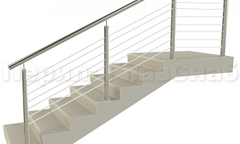 Ограждения из нержавейки. Заполнение из 7ми тросиков + декоративные наконечники в Краснодаре. Готовые проекты ПерилаГлавСнаб