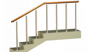 Ограждения со стойками в каждую ступень с круглым деревянным поручнем без ригелей купить в Краснодаре