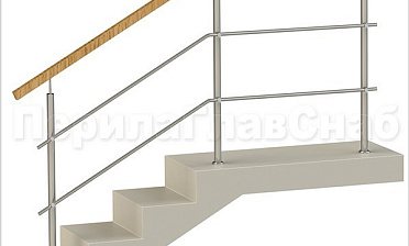 Два ригеля на держателях, квадратный деревянный поручень и круглые стойки купить в Краснодаре