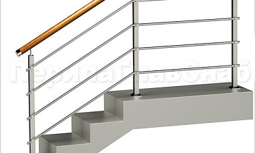 Четыре ригеля на держателях, круглый деревянный поручень и квадратные стойки купить в Краснодаре