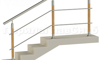 Два ригеля на держателях, квадратный поручень и квадратные деревянные стойки в Краснодаре. Готовые проекты ПерилаГлавСнаб