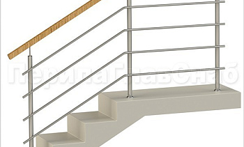 Четыре ригеля на сварке, квадратный деревянный поручень и круглые стойки в Краснодаре. Готовые проекты ПерилаГлавСнаб