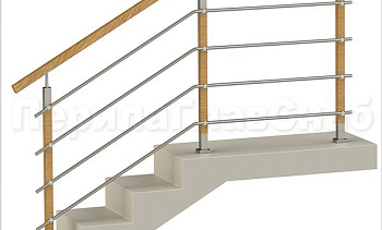 Четыре ригеля на держателях, квадратный деревянный поручень и стойки с деревянными вставками в Краснодаре. Готовые проекты ПерилаГлавСнаб