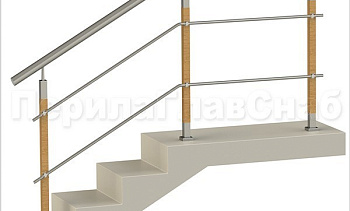 Два ригеля на держателях, круглый поручень и квадратные деревянные стойки в Краснодаре. Готовые проекты ПерилаГлавСнаб