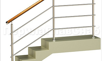 Три ригеля на сварке, круглый деревянный поручень и круглые стойки в Краснодаре. Готовые проекты ПерилаГлавСнаб