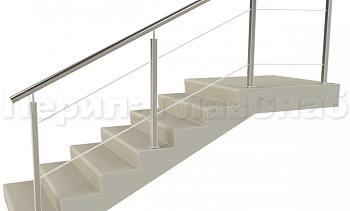 Ограждения из нержавейки. Заполнение из 2х тросиков. Квадратные стойки в Краснодаре. Готовые проекты ПерилаГлавСнаб