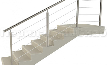 Ограждения из нержавейки. Заполнение из 4х тросиков. Квадратные стойки. в Краснодаре. Готовые проекты ПерилаГлавСнаб