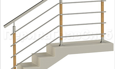 Четыре ригеля на держателях, квадратный поручень и стойки с деревянными вставками купить в Краснодаре