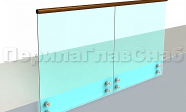 Ограждение с деревянным поручнем на точечном креплении купить в Краснодаре