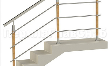 Три ригеля на держателях, квадратные поручень и деревянные стойки в Краснодаре. Готовые проекты ПерилаГлавСнаб