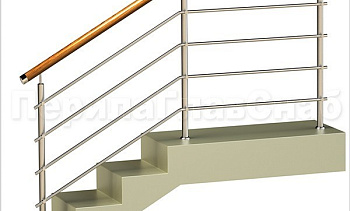 Четыре ригеля на держателях, круглый деревянный поручень и круглые стойки в Краснодаре. Готовые проекты ПерилаГлавСнаб